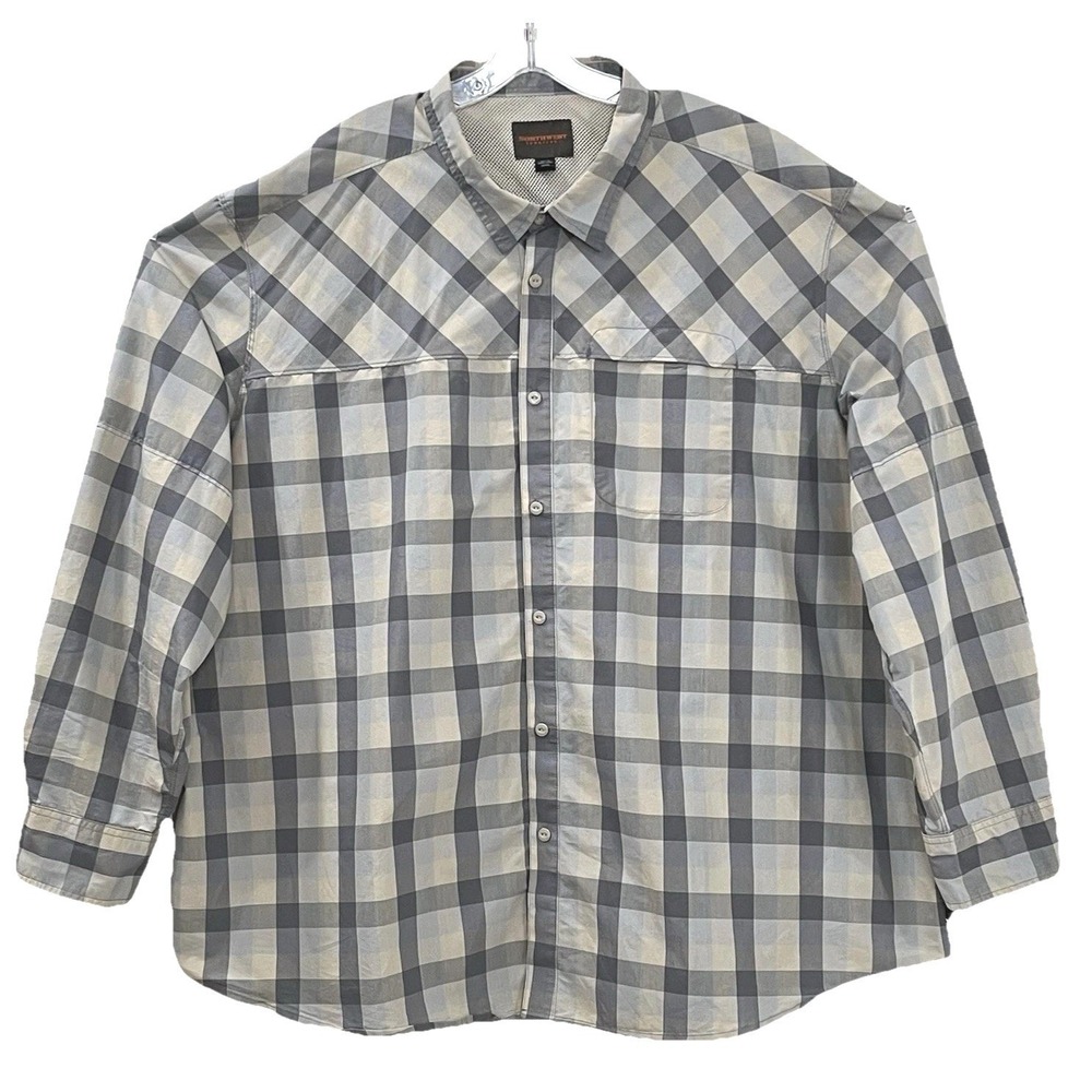 Northwest Territory‎ Men's Shirt 4XL Blue Gray Plaid Long Roll Tab Sleeve Pocket